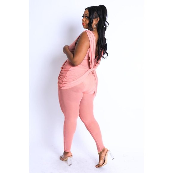 Women's Plus Size Jumpsuit Sleeveless Lightweight Draped Mesh Jumpsuit - Picture 2 of 7